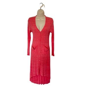 American Age Medium Coral V Neck Button Front Ribbed Knit Cardigan Dress Boho‎